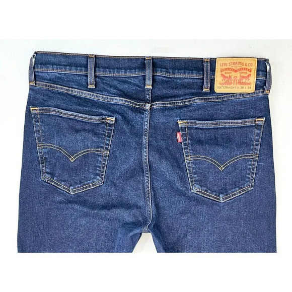 Levis Size 38X32 Men's Straight Blue Denim 5 Pocket Logo Zip Jeans - Picture 8 of 13